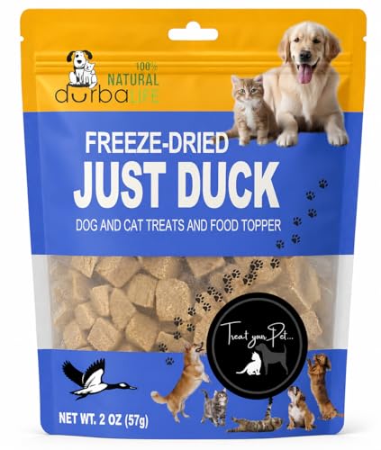 Freeze-Dried Duck Treats for Dogs & Cats Single Ingredient High-Protein Training Treats Food Topper for Picky Eaters Grain-Free Pet Snack (2.0 oz Just Duck)