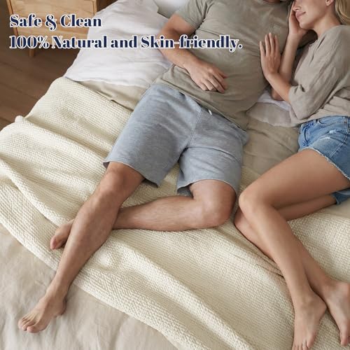 Image of PHF Stone Washed 100% Cotton Waffle Blanket, Vintage Deep Honeycomb Texture, Breathable Thermal Blanket for Bed & Home Decor, All Season Layering - King, Undyed /Raw