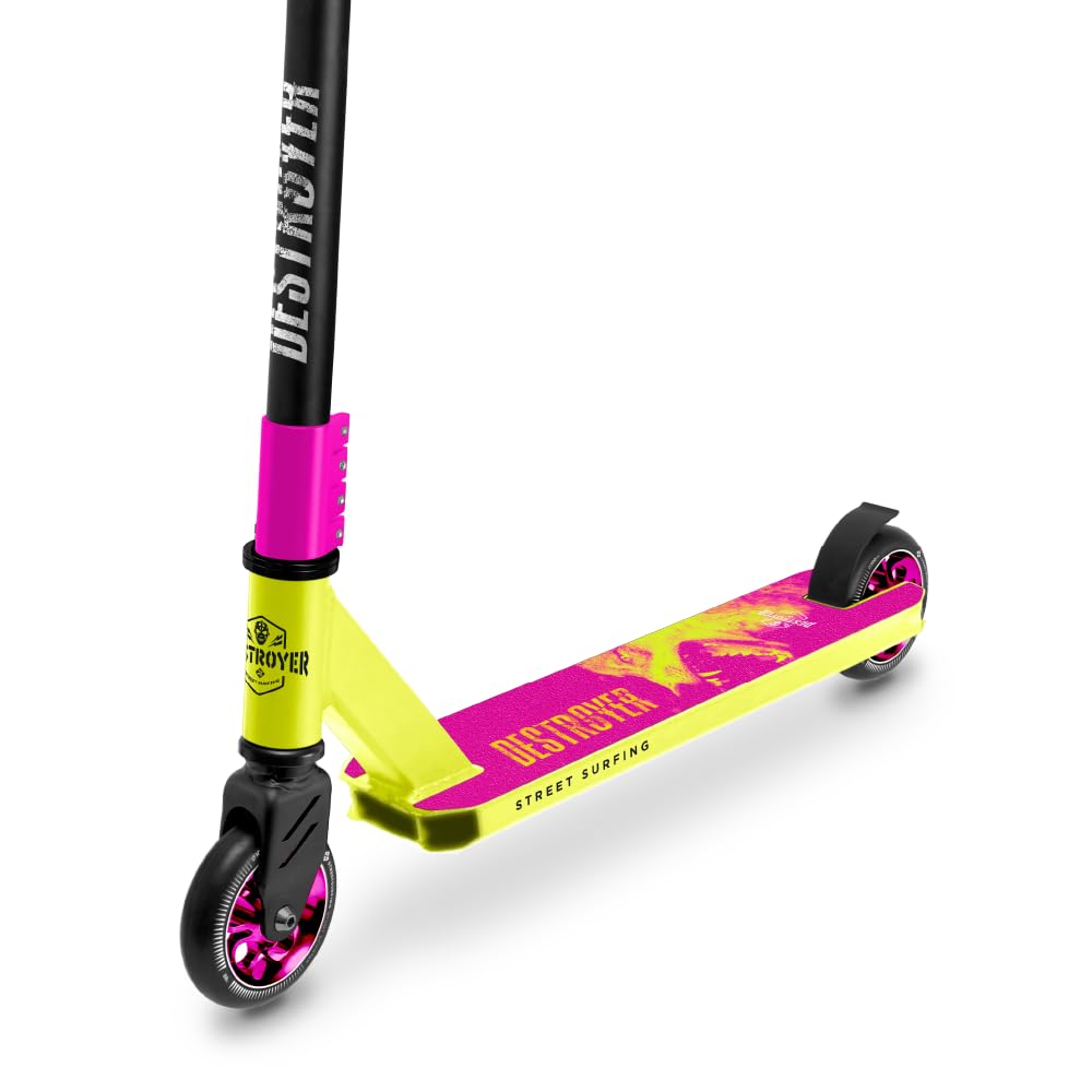 Patinete de Acrobacias Destroyer Mad Wolf Yellow – Scooter Freestyle con Ruedas de 110 mm, Rodamientos ABEC 7 y Deck de Aluminio 6061