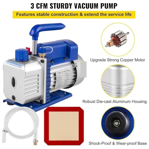 Bomba de vacío refrigerante, 5 CFM, con kit de desgasificación y cámara de vacío, para mantenimiento de aire acondicionado automotriz (12 L / 3 gal) miniatura 2