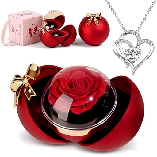NINESPRING Rosa Eterna Natural Preservada,Caja Rosa Preservada con Collar Regalo，Regalo de Rosas Romántico con Mujer día Madre San Valentín Navidad Compromiso Matrimonio Aniversario Cumpleaños | Ya disponible en tu tienda friki favorita! En mundofriki.es!