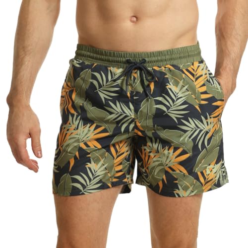 RIPT Herren Essentials Quick Dry UV 50 Sonnenschutz Badeshorts Badehose, Marineblau/Grün Dschungel Print, M