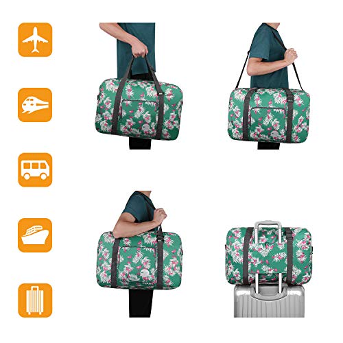 Wandf Foldable Travel Duffel Bag Carryon Luggage Sports Gym Weekend Tote Bag Water Resistant Nylon for Women (Flamingo G)