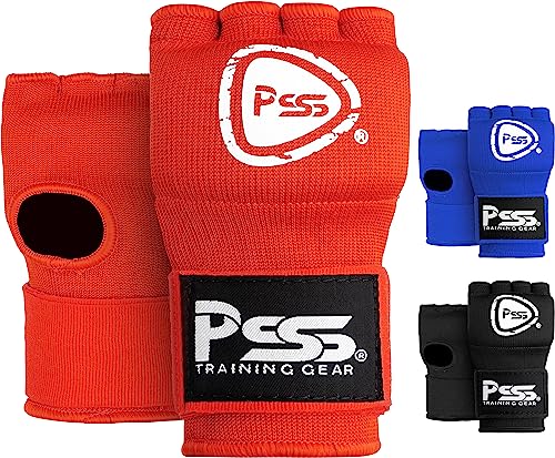 PSS Kids Boxing Gel Foam Padded Inner Gloves-Elastic Hand Quick Wrist Wrap Youth/Child Pair MMA, Muay Thai, Kickboxing, and Martial Arts Training (XS, Red)