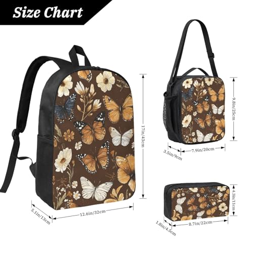 Boho Butterfly Backpacks 3 Pcs Casual Multifunction Backpack with Fun Graphic Cartoon Print for Outdoor Hiking and Travel2