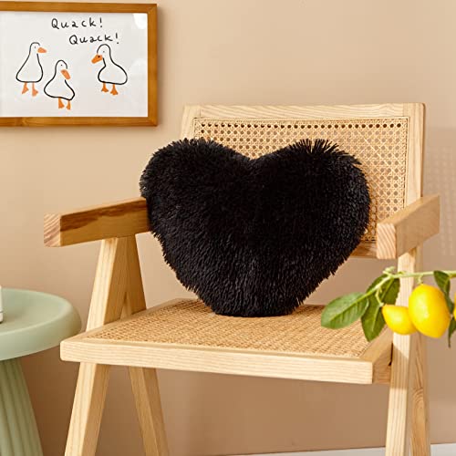 Black Fluffy Heart Pillow, Faux Fur Throw Pillow,Sherpa Plush Fluffy, Cute Soft Throw Cushion, Valentines Day,Thanks Giving Days ,Christmas Day Decorative For Home Bed Couch Heart Shape (Black) #TOP1