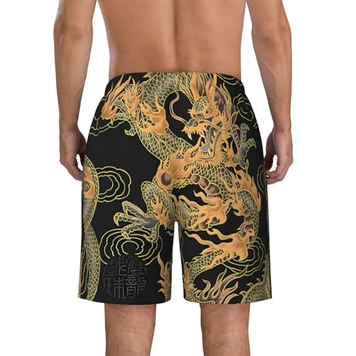 Oriental Dragon Print Men's Casual Beach Shorts Elastic Waist Drawstring Dry Quick Summer Shorts3