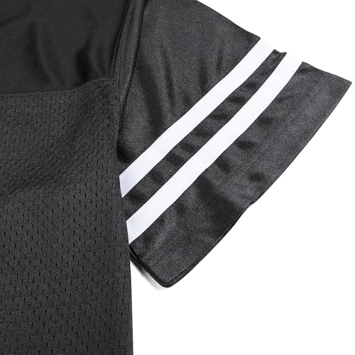 Pullonsy Black Custom Football Jerseys for Men Women Dad Mom Family Workout Shirts Fitness Tops Party Streetwear White Stripe-Black Jersey,Men Size 3X-Large