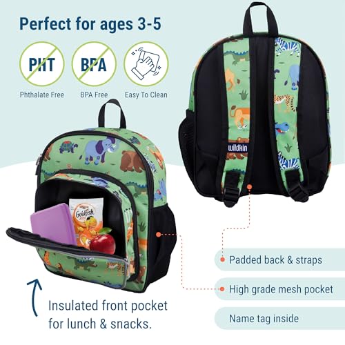Wildkin 12-inch Kids Backpack – Padded, Adjustable, Ideal for Daycare & Travel - Wild Animals3