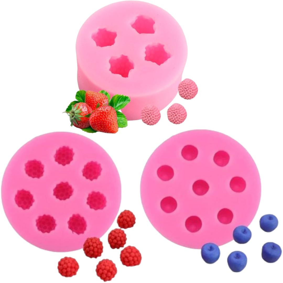 LEGACYCART 3D Fruit Candle Mould, Candle Making Kit, Fruits Silicone Molds for Fondant Cake Decorating, Chocolate, Sugar Craft, Candy, Polymer Clay, Soap Making Mold Strawberry Raspberry & Blueberry (PACK OF 3)-image-23