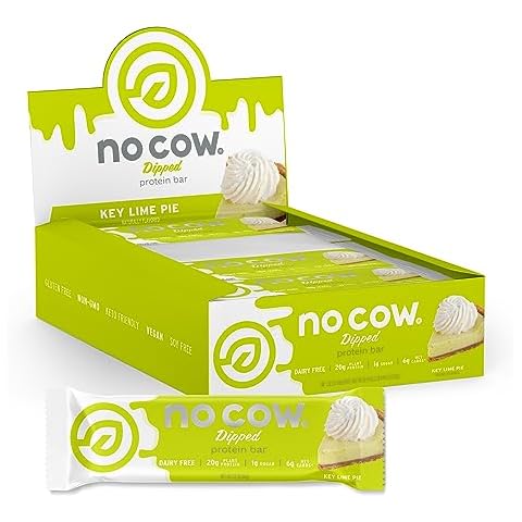 No Cow High Protein Bars, Dipped Key Lime Pie - Healthy Snacks, 20g Vegan Protein, High Fiber, Low Sugar, Keto Friendly, Dairy & Gluten Free (12 Count) Cover