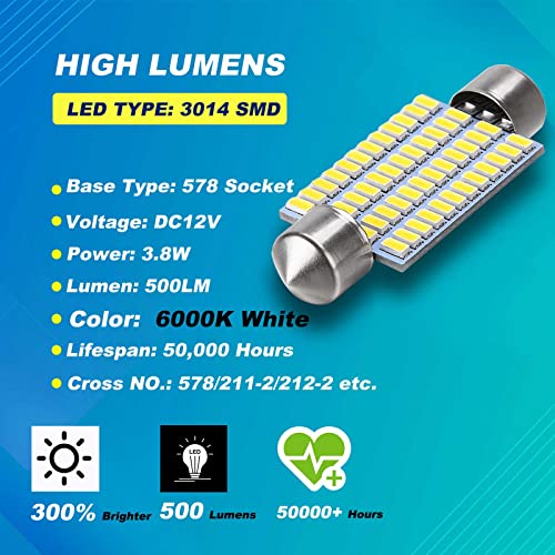 4 lámparas LED 578 festoon 42mm 6000K blanco frío para auto miniatura 3