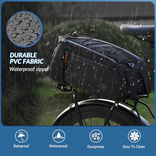 Image of WOTOW Rear Bike Rack Bag - 8L Waterproof Bicycle Trunk Bag with Water Bottle Holder, Reflective Panniers Bike Bags for Bicycles Saddle Back Seat Storage Cargo Luggage Pouch Shoulder Bag Women Men