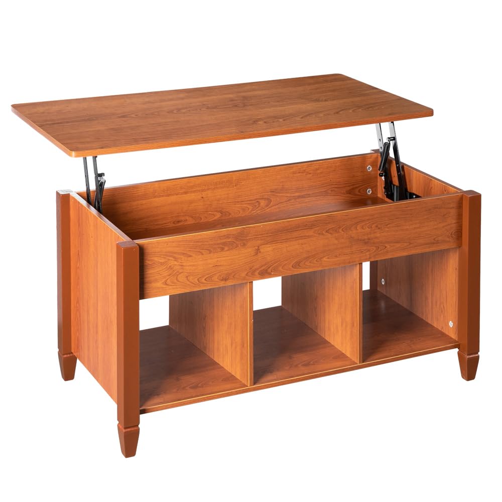Bonnlo Couchtisch höhenverstellbarer Wohnzimmertisch, rechteckiger Sofatisch mit 2 Ablagen, Kaffeetisch mit offenem und verstecktem Stauraum, 105x 50 x 49 cm, Braun-Eiche