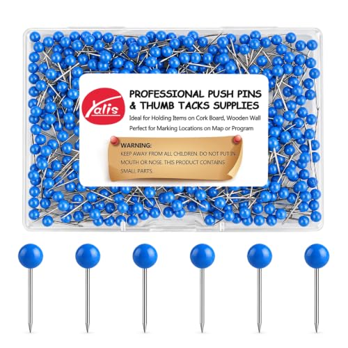 Map Tacks 1/8-Inch Assorted Color Beads Head Map Marking Push Pins,500-count (Blue)