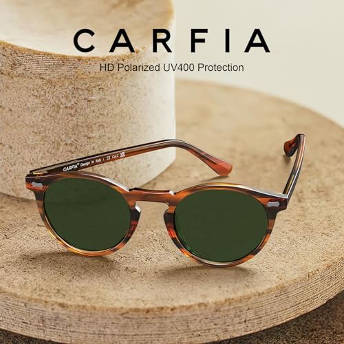 CARFIA Acetate Polarized Sunglasses for Men Retro Classic Round Shades3