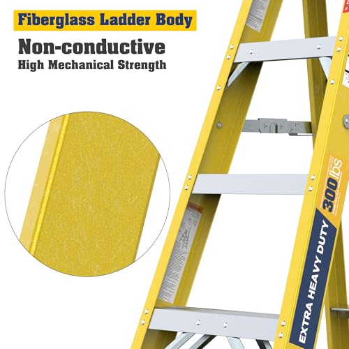 Image of Fiberglass Ladder, Single-Sided Stepladder for Electrical Engineering Ladder Construction with a Load Capacity of 330 pounds (4 Steps-Yellow)