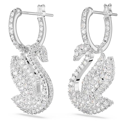Swarovski Swan Drop Earrings, Swan, Clear, Rhodium Finished3