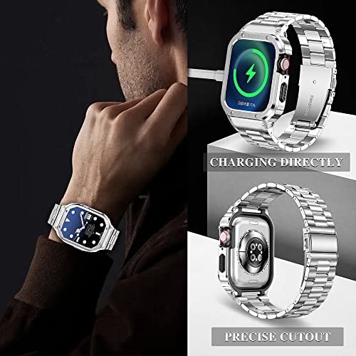 HASLFM Stainless Steel Straps with Case Compatible with Apple Watch 45mm Series 9 8 7 - Image 4