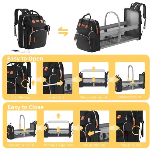 Image of ISMGN Diaper Bag Backpack with Changing Station, Large Diaper Bag, Baby Bag, Multifunctional Diaper Bag, Black