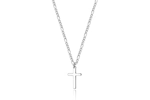 Small Cross Necklace for Boys: Stainless Steel Figaro Chain Cross Pendant, Simple Faith Jewelry Gift