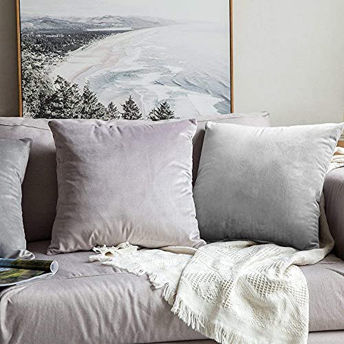 Image of Khooti Velvet Cushion Cover, 14x14 | Light Grey | Pack of 1 | Solid Plain Soft & Smooth, Decorative Cushion Covers for Living Room, Bedroom, Couches, Chairs, Sofas, Beds & Home Decor