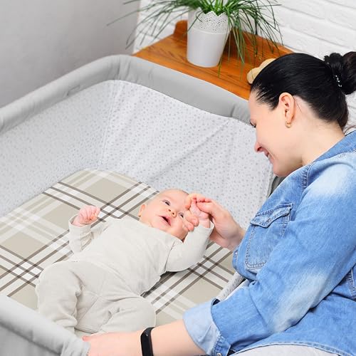 Image of Sweet Jojo Designs 2-Piece Baby Bassinet Sheets Set (Boho Teddy Bear) for Boys /Girls, Infant Newborn Nursery, Oval, Rectangle & Hourglass Mattress (Taupe Plaid & Brown, Watercolor Wholesome Aesthetic)