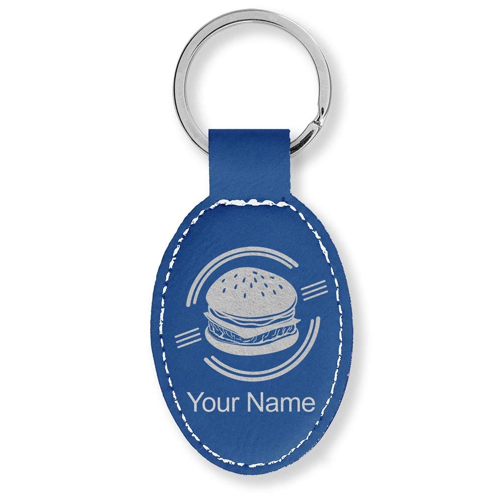 LaserGram Oval Keychain, Hamburger, Personalized Engraving Included (Dark Blue)