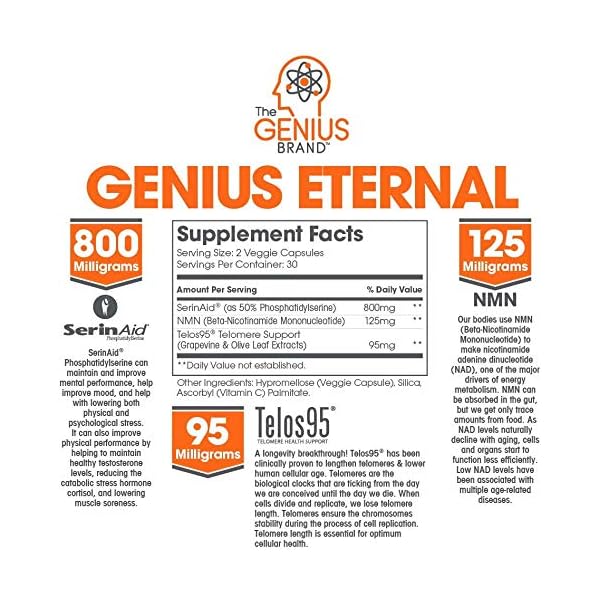 NAD-NMN-Supplement-Nicotinamide-Mononucleotide-Anti-Aging-Telomere-Capsules-NRF2-NADH-Activator-Supplements-for-Women-Men--Stem-Cell-Support-Longevity-and-Cellular-Energy--60-Veggie-Pills Genius Eternal, Anti-Aging Supplement - Telomere Capsules - NRF2 NADH Activator Supplements, Stem Cell Support for Longevity, Cellular Energy, Metabolism & Repair