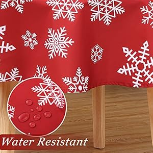 CAROMIO Christmas Tablecloth 60 Inch, Round Table Cloth Outdoor Winter Christmas Decorations Table Decor Dining Table Cover, Farmhouse Xmas Red Snowflake for Banquet Party Kitchen Dining Room CAROMIO Christmas Tablecloth 60 Inch Round Table Cloth Outdoor Winter Christmas Decorations Table Decor Dining Table Cover Farmhouse Xmas Red Snowflake for Banquet Party Kitchen Dining Room