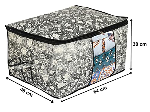 Image of Kuber Industries Flower Design Non-woven Underbed, Strorage Organizer With Transparent Window- Pack of 12 (Grey & Cream)-44KM0484