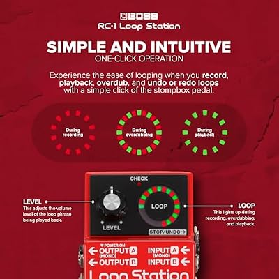 BOSS RC-1 Loop Station Pedal | Industry Standard Simple Looper for Guitar, Bass, Keyboards & More | 24-Segment LED Indicator | 12 Minutes of Record Time | Record, Playback, Overdub, Undo & Redo Loops
