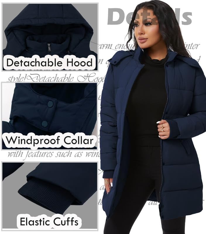 GGleaf Women's Winter Thicken Puffer Coat Warm Snow Jacket with Removable Hood Fashions Long Jacket - Image 5