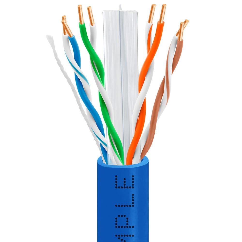 Cmple - Cat6 Cable 1000ft Bulk Lan Ethernet Cat 6 Wire Network UTP 23AWG CMR Riser 10Gbps 550 MHz Pull Box 1000 Feet, Blue