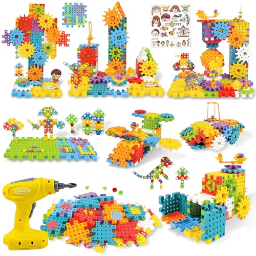 IIROMECI STEM Education Building Toys 248 PCS Electric Gear Building Blocks Toys Set with Drill Toddler Screw Toy Kids Tool Set Construction Toy for Boys Girls Gifts Age 3-8