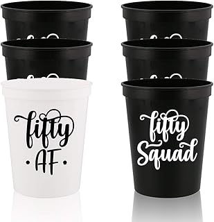 Veracco Fifty AF 50 Years Stadium Party Cup 50th Birthday Gift Fifty Squad and Fabulous Party Favors Decorations Funny Birthday Gag Gifts For Him Her (White/Black, 12)