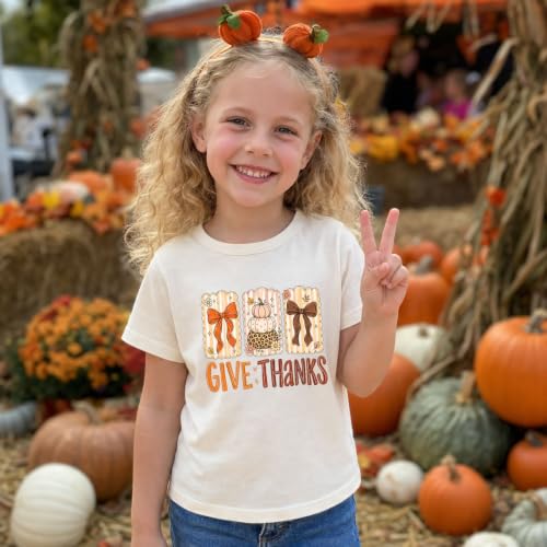 Image of Toddler Girls Thanksgiving Shirts Turkey Pumpkin T Shirt Cotton Short Sleeve Halloween Tops 1-10 Years