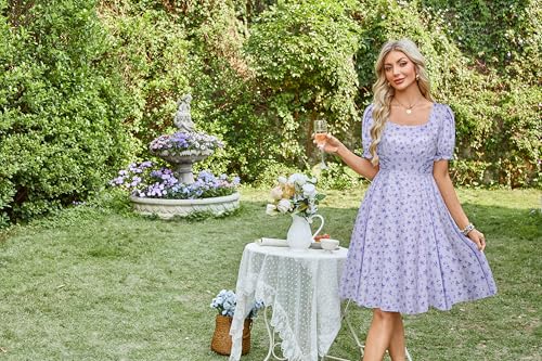 Image of Belle Poque Women's Vintage Midi Cottagecore Cocktail Dresses | Belle Poque Women's Vintage Cottage Core Dress,A-line,Midi,Square Neck,Homecoming Dress,Cocktail Dress,Sun Dress
