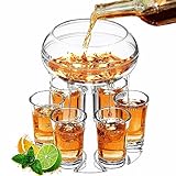 Gmaxty Shot Dispenser with 6 Shot Glasses, Modern Gravity Beverage Dispenser, Clear Glass, Shot Glasses