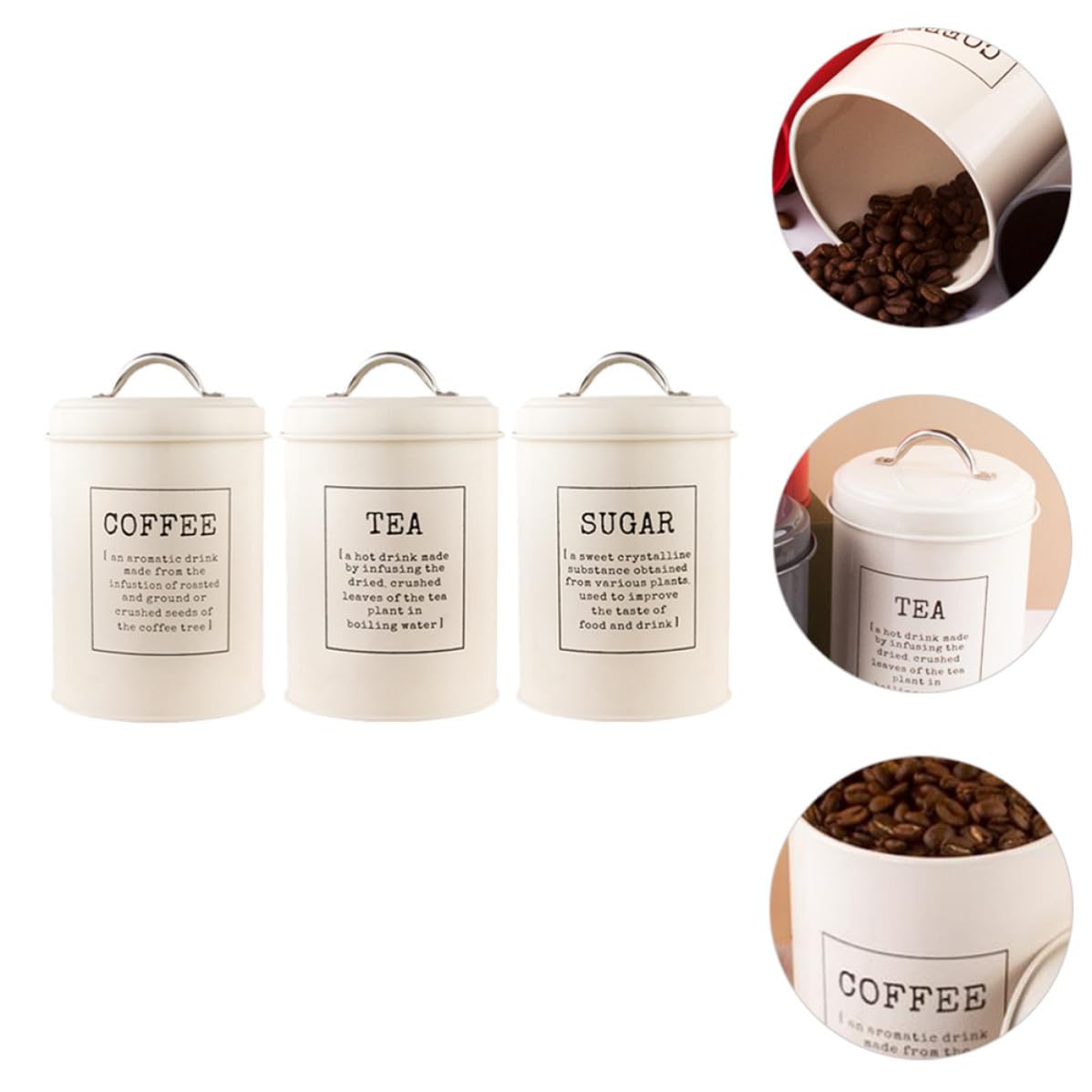Tarros de Almacenamiento de Cocina 3 Piezas de Hierro Blanco | Tapa Sellada, Gran Capacidad, para Hojas de Té y Granos de Café, Estilo Nórdico para Barra y Estante Estilo Aleatorio