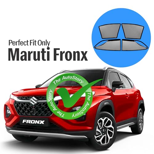 Image of AutoStory Magnetic Car Sunshade for Maruti Fronx | Front Half Cut for Mirror Visibility + Rear Full Coverage with Zipper | Heavy Heat & UV Protection | Privacy Side Window Curtains Shades
