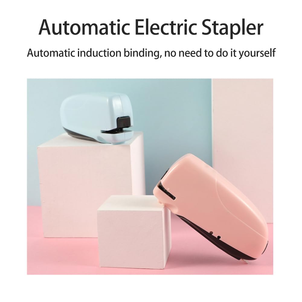 Generic Agrafeuse Électrique Automatique, 10 Feuilles, Batterie 250 mAh, Compatible avec Agrafes 24/6, Moderne, Bleu/Rose (Option), 11 x 2,5 x 5 cm
