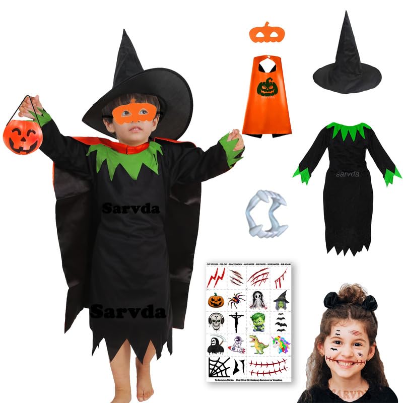 Sarvda Halloween Dress | Costume and Accessories | For Girls and Boys | Kids & Adults | Haunted Horror Theme Party Vampire Witch Ghost Skeleton Draculla Zombie Pumpkin Scary Cosplay Dress
