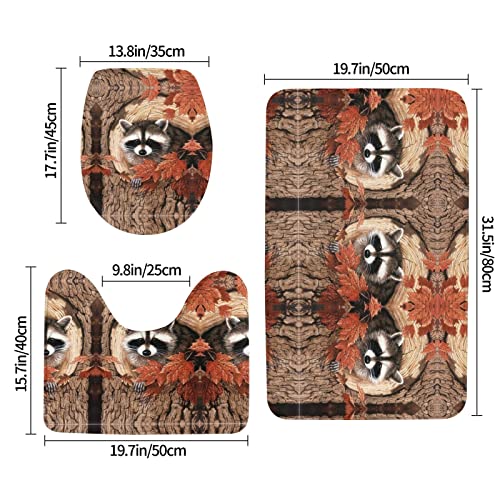 Raccoon In The Fall Tree Print Rug Mats Pads Badematte Badezimmerteppich Set 3-teilig + Konturteppich + Toilettendeckelbezug – Bild 4