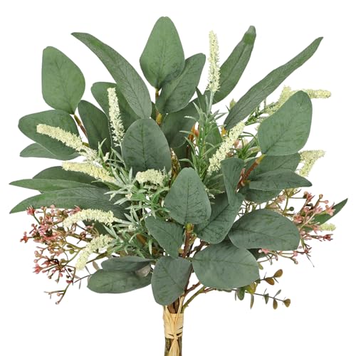 Briful Fake Eucalyptus Bouquet Artificial Eucalyptus with Sage Leaves Faux