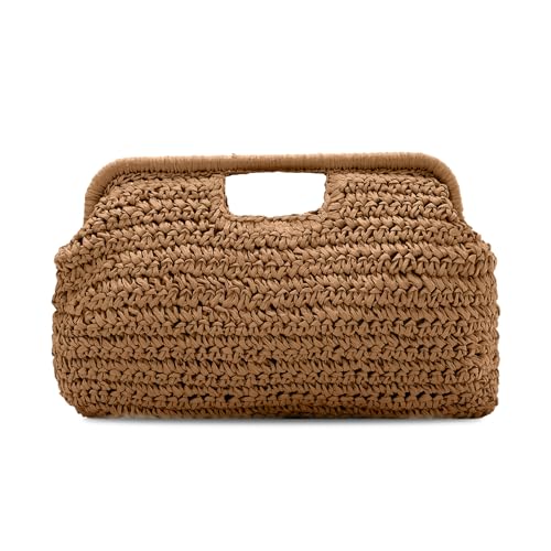 HomKuch Bolso de paja para mujeres, bolso de playa de paja ligera tejido en verano adecuado para viajes de playa y vacaciones