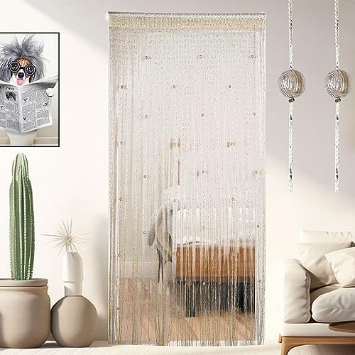 OSVINO Paquete de 2 cortinas con cuentas de cristal beige de 100 x 200 cm, cortinas de cadena con...