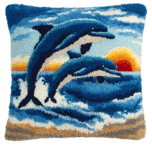Kit Point Noué Coussin Dauphin Canevas Canevas et Tapis Crochet 43x43