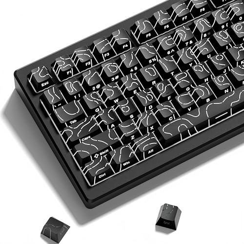 Image of dagaladoo Black Topographic keycaps,Line Backlit Keyboard caps,Shine Through Keycap Side Printed,Cherry Profile keycap Set for 61 /64 /66 /68 /71 /75 /84 /87 /100 Mechanical Keyboards(134-key)