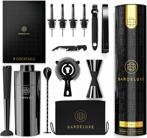 BarDeluxe® Cocktail Set 12-teilig, Barkeeper Set, Cocktail Mixer Set | 750ml Cocktailshaker Edelstahl, Cocktail Shaker Set, Bartender Set | Luxus Cocktail Geschenkset